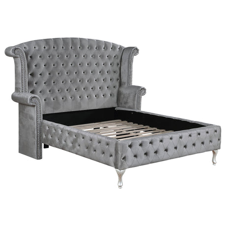 Deanna Upholstered Eastern King Wingback Bed Grey | Coaster - 205101KE - Home Elegance USA - 1