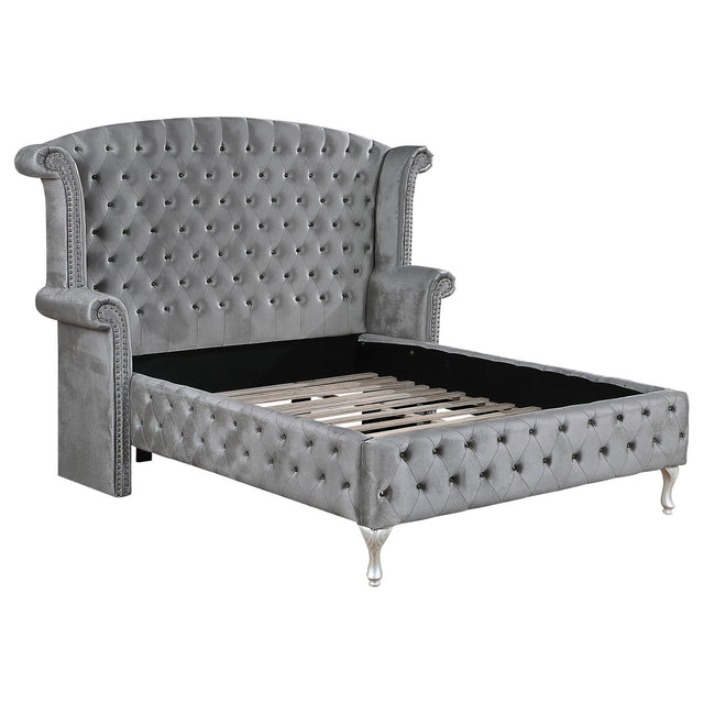 Deanna Upholstered Eastern King Wingback Bed Grey | Coaster | Home Elegance USA