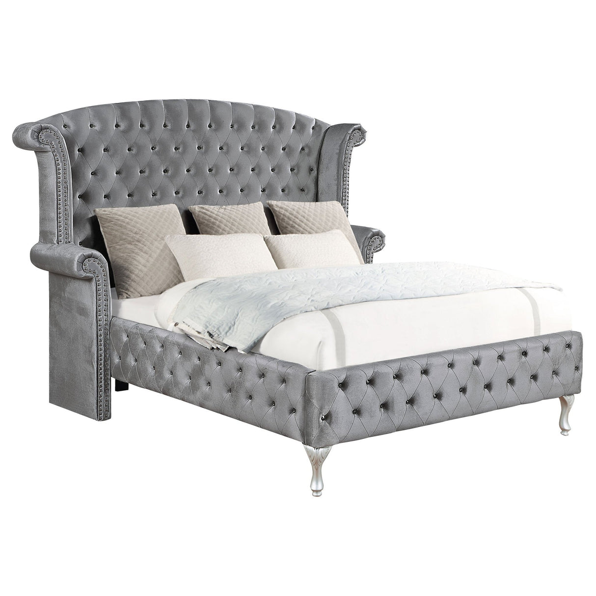 Deanna Upholstered Eastern King Wingback Bed Grey | Coaster | Home Elegance USA