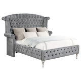 Deanna Upholstered Eastern King Wingback Bed Grey | Coaster - 205101KE - Home Elegance USA - 3