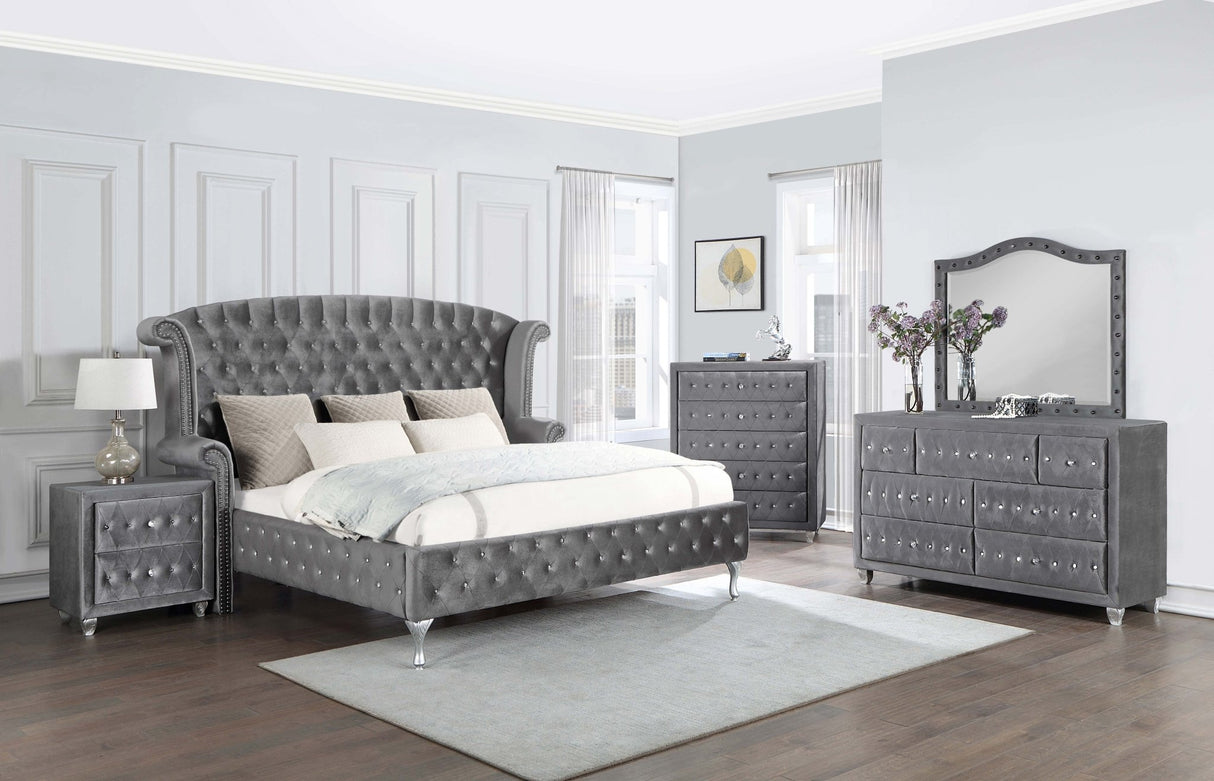 Deanna Upholstered Eastern King Wingback Bed Grey | Coaster - 205101KE - Home Elegance USA - 6