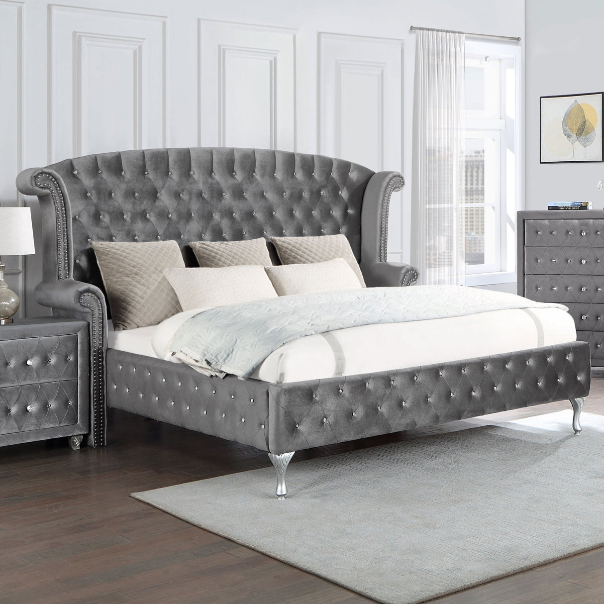 Deanna Upholstered California King Wingback Bed Grey | Coaster | Home Elegance USA