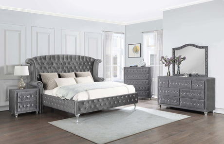 Deanna Upholstered California King Wingback Bed Grey | Coaster - 205101KW - Home Elegance USA - 6