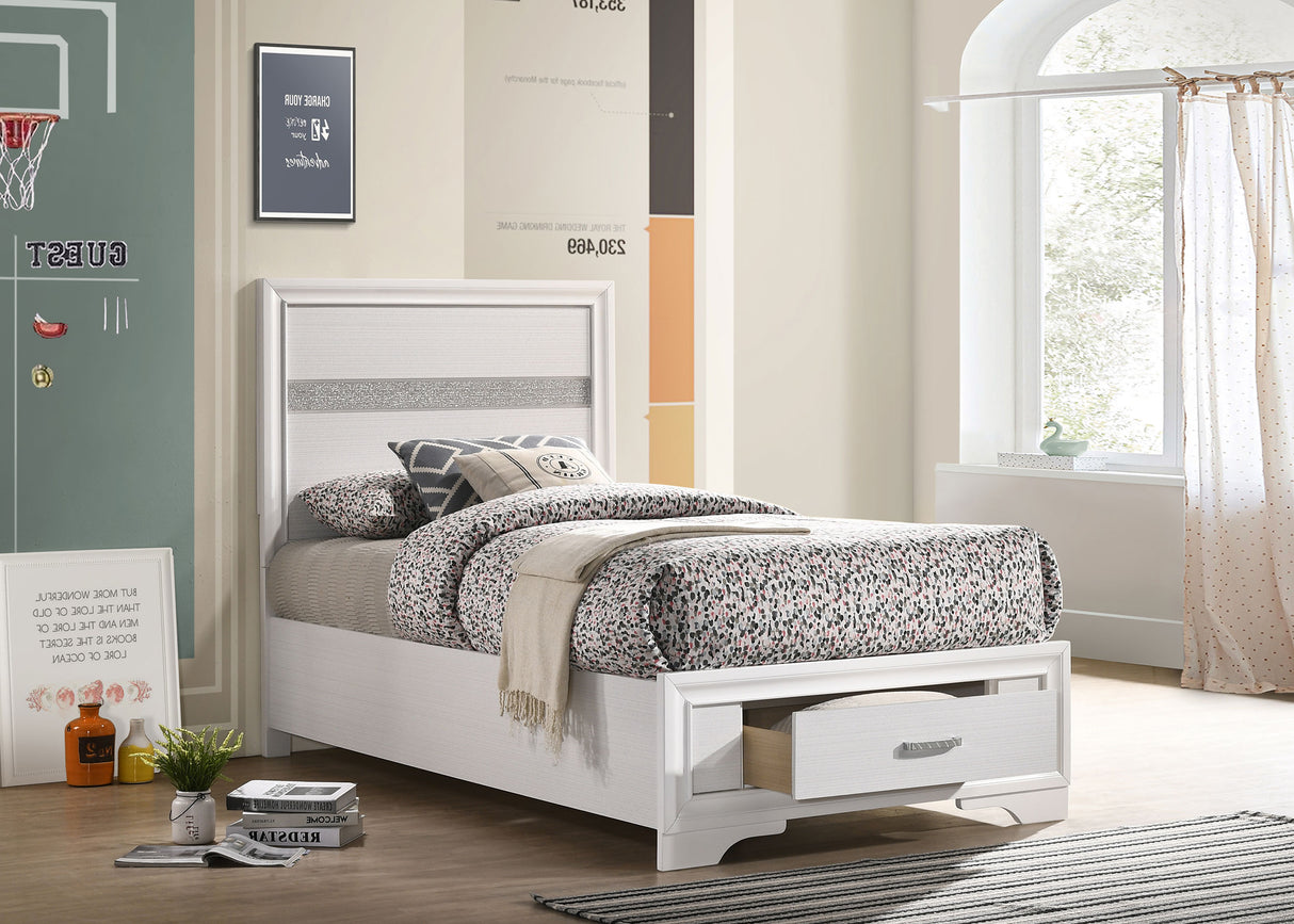 Twin Storage Bed - Miranda Wood Twin Storage Panel Bed White