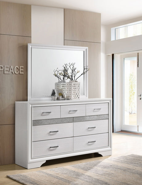 Dresser With Mirror - Miranda 7-drawer Dresser with Mirror White and Rhinestone