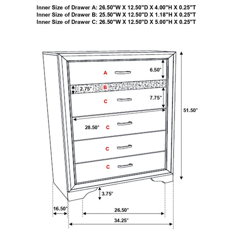 Chest - Miranda 5-drawer Chest White and Rhinestone
