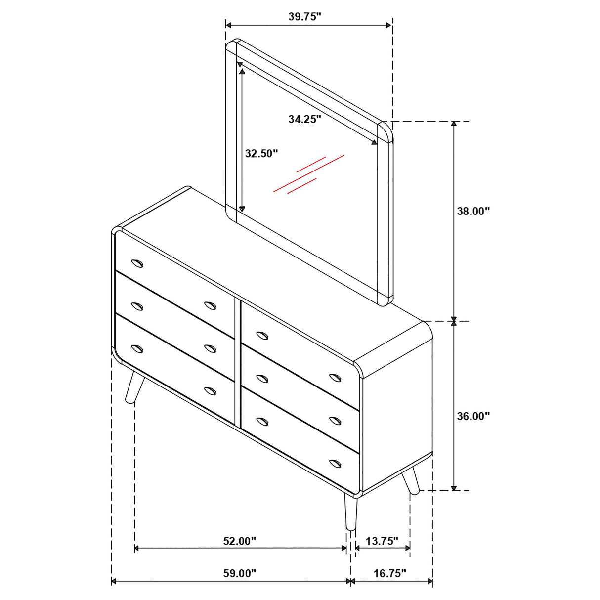 Dresser With Mirror - Robyn 6-drawer Dresser with Mirror Dark Walnut