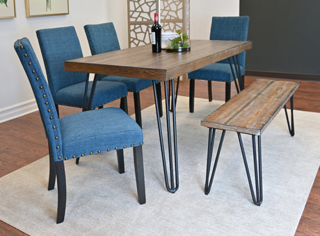 Amisos 6-Piece Dining Set, Hairpin Dining Table with 4 Chairs and a Wood Bench, 3 Color Options - sold by Home Elegance USA