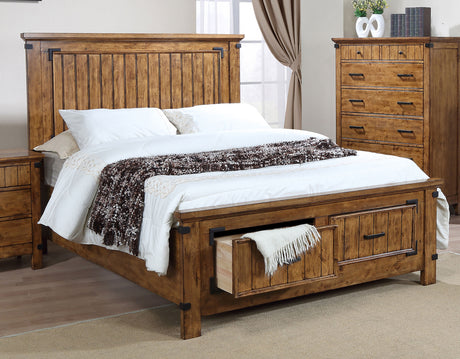 Eastern King Storage Bed - Brenner Wood Eastern King Storage Panel Bed Rustic Honey