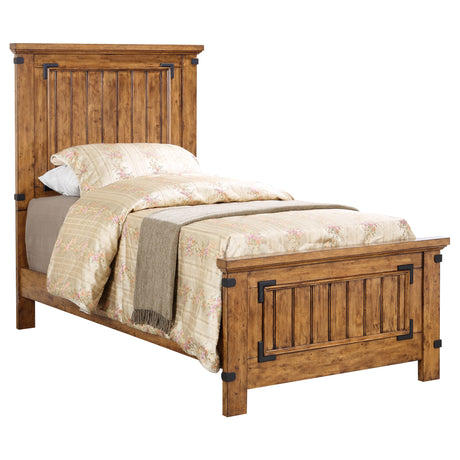 Twin Bed - Brenner Wood Twin Panel Bed Rustic Honey