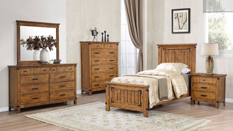 Twin Bed - Brenner Wood Twin Panel Bed Rustic Honey