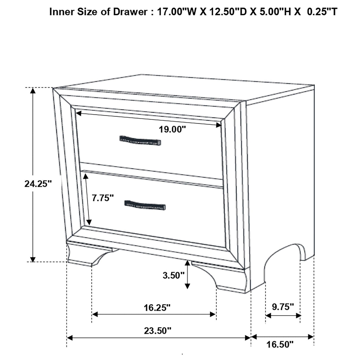 Beaumont 2 - drawer Rectangular Nightstand Champagne | Coaster - 205292 - Home Elegance USA - 3