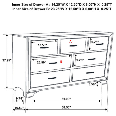 Dresser - Beaumont 7-drawer Rectangular Dresser Champagne