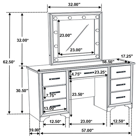 Vanity Table & Mirror - Beaumont 7-drawer Vanity Desk with Lighting Mirror Champagne