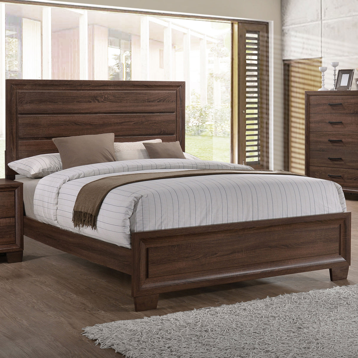 Queen Bed - Brandon Wood Queen Panel Bed Warm Brown