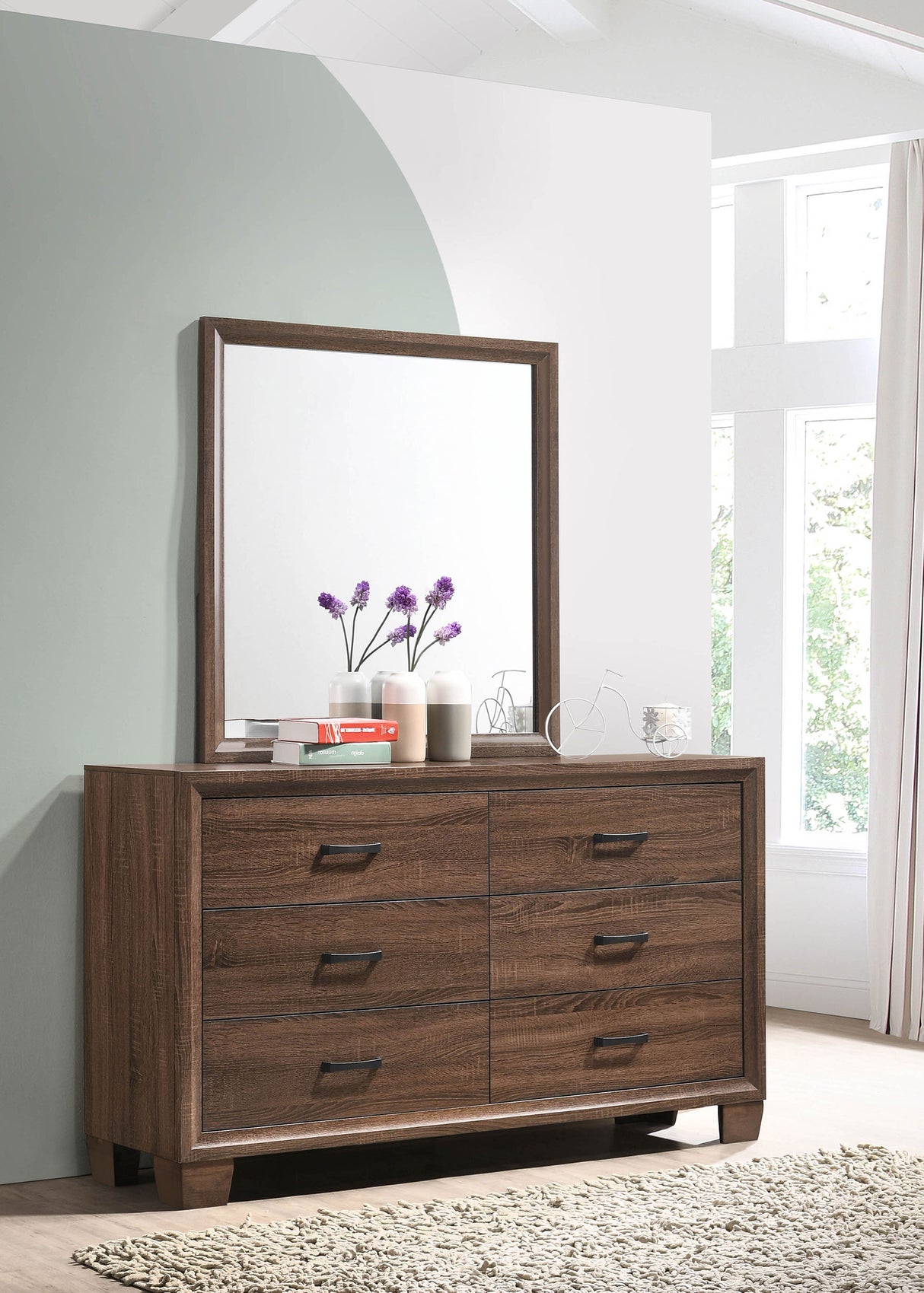 Dresser With Mirror - Brandon 6-drawer Dresser with Mirror Medium Warm Brown