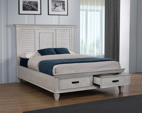 Eastern King Storage Bed  - Franco Wood Eastern King Storage Panel Bed Distressed White