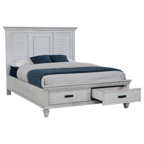 Eastern King Storage Bed  - Franco Wood Eastern King Storage Panel Bed Distressed White