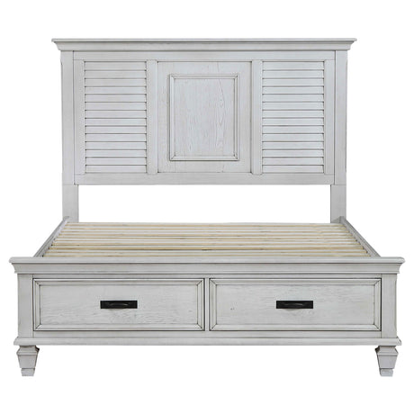 Eastern King Storage Bed  - Franco Wood Eastern King Storage Panel Bed Distressed White