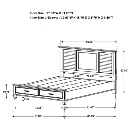 Eastern King Storage Bed  - Franco Wood Eastern King Storage Panel Bed Distressed White