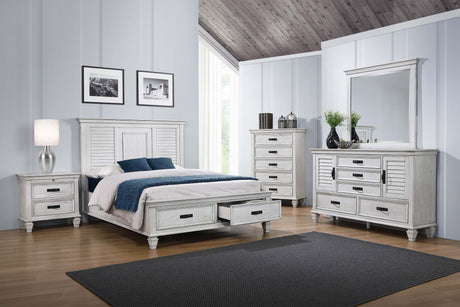 Eastern King Storage Bed  - Franco Wood Eastern King Storage Panel Bed Distressed White