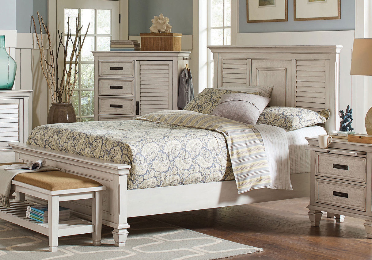 Queen Bed - Franco Wood Queen Panel Bed Distressed White