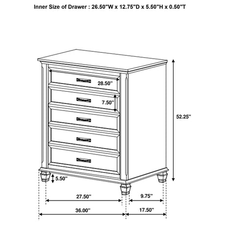 Chest - Franco 5-drawer Chest Antique White