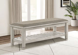 Franco Fabric Upholstered Bench with Shelf Distressed White - Home Elegance USA