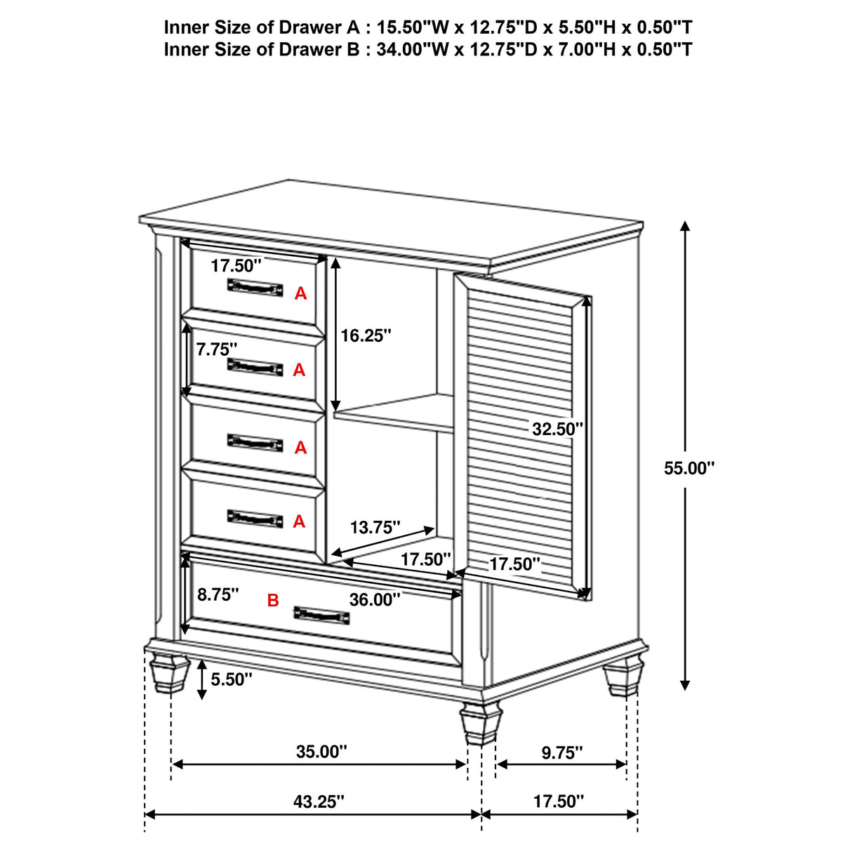 Door Chest - Franco 5-drawer Door Chest Antique White