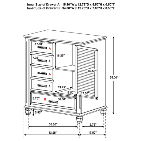 Door Chest - Franco 5-drawer Door Chest Antique White