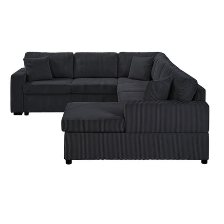 Oversized Sectional Sofa 115.3' U-Shaped Sofa with Chaise Lounge and Three Soft Throw Pillows, Black Corduroy Fabric - sold by Home Elegance USA