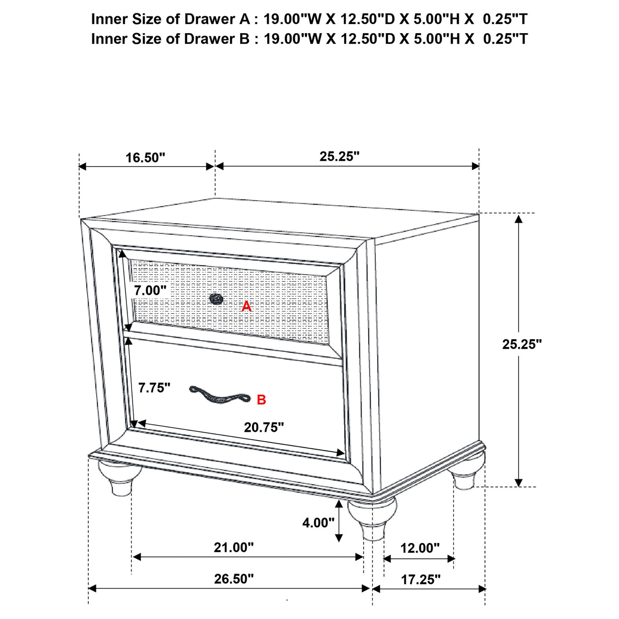 Barzini 2-drawer Nightstand White - Home Elegance USA