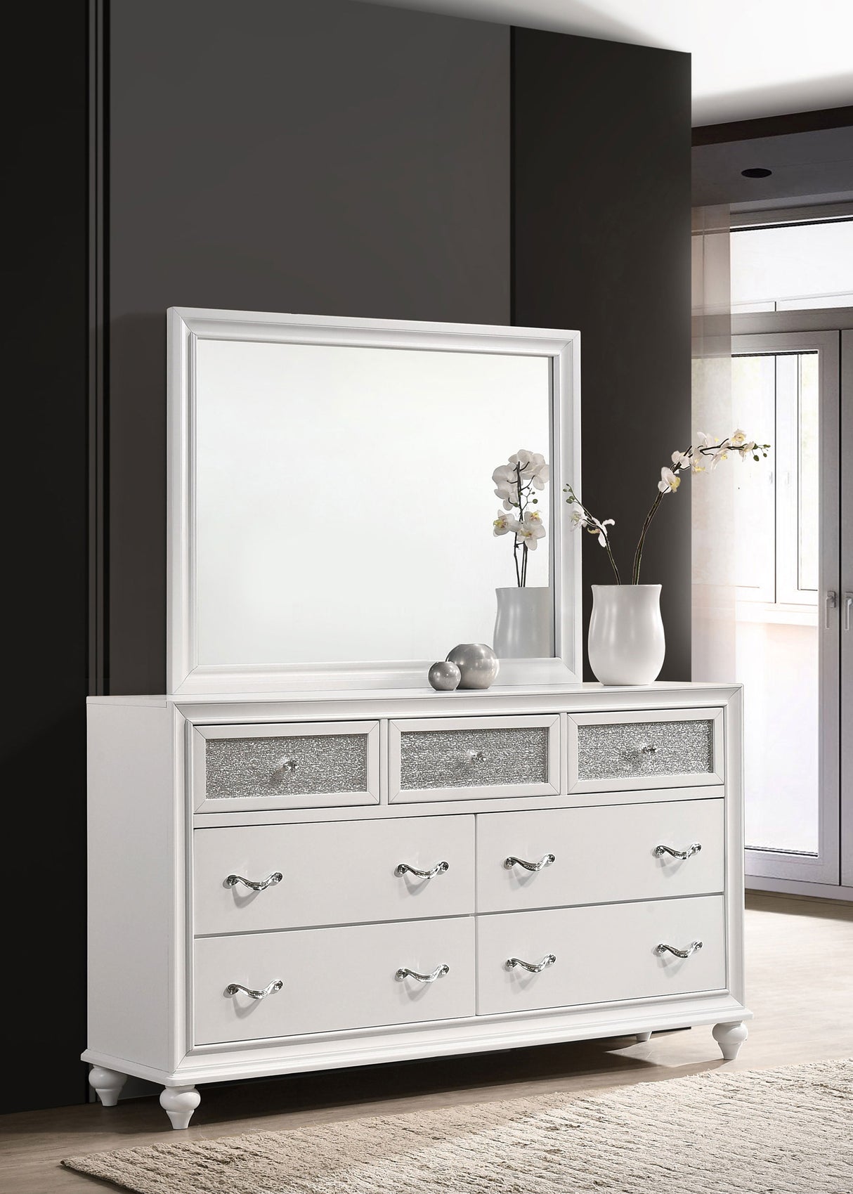 Dresser With Mirror - Barzini 7-drawer Dresser with Mirror White