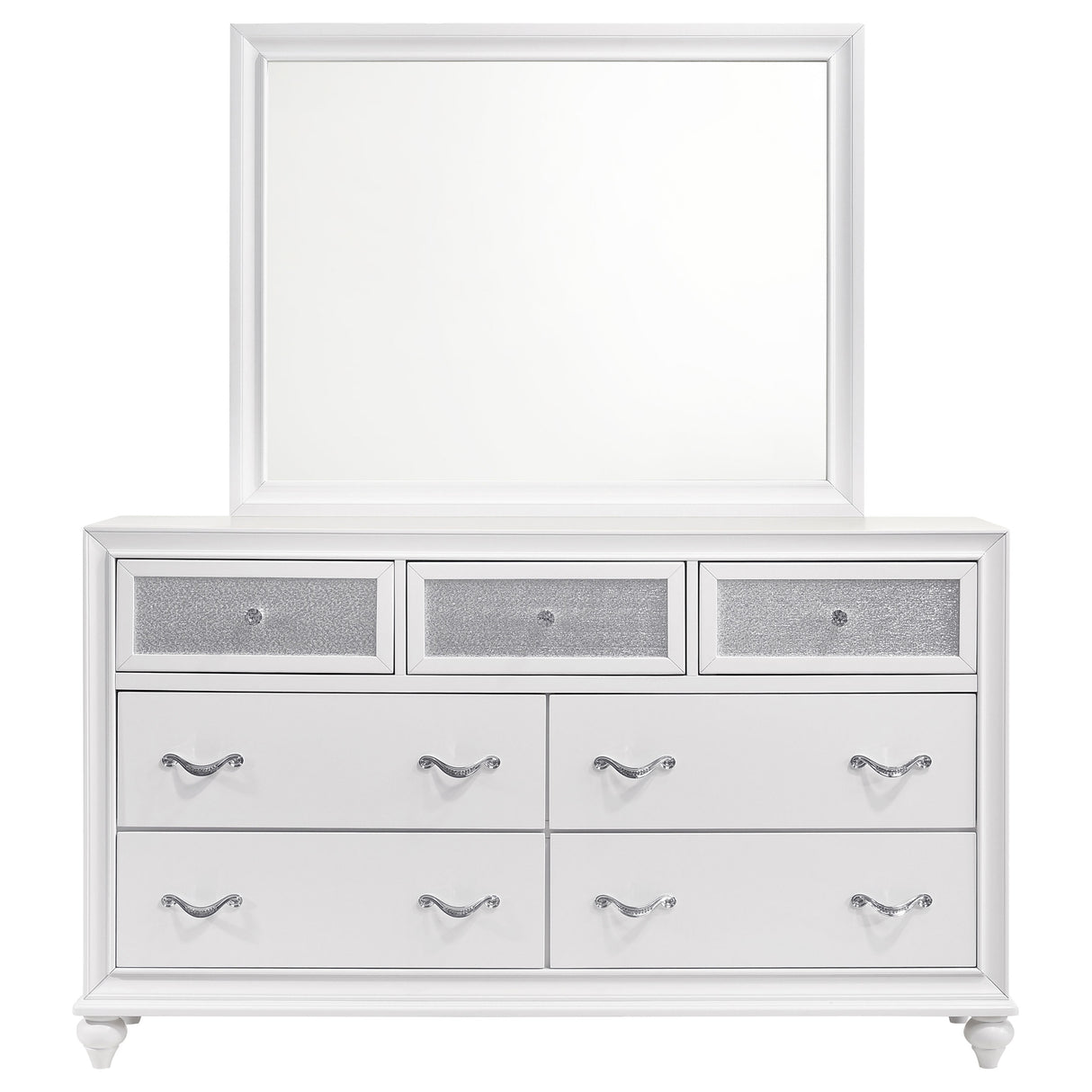 Dresser With Mirror - Barzini 7-drawer Dresser with Mirror White