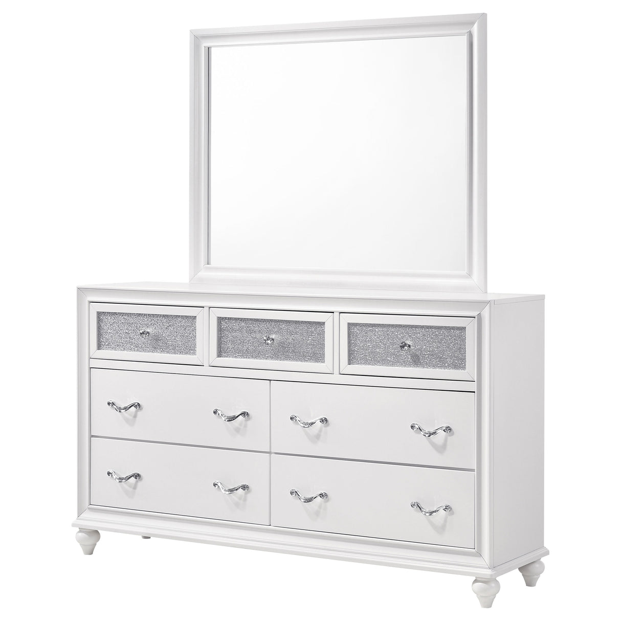 Dresser With Mirror - Barzini 7-drawer Dresser with Mirror White