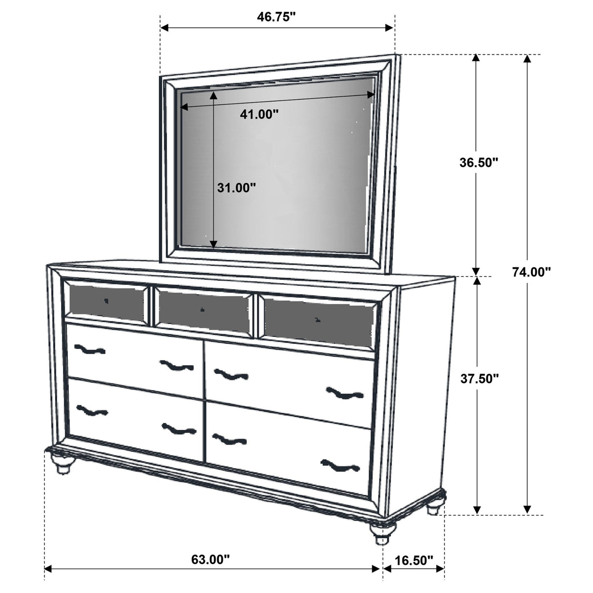 Barzini 7 - drawer Dresser with Mirror White | Coaster | Home Elegance USA