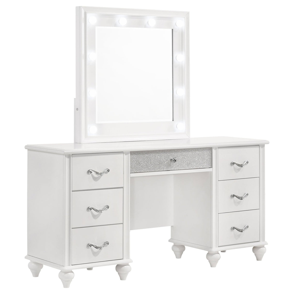 Barzini 7 - drawer Vanity Desk with Lighted Mirror White | Coaster - 205897 - Home Elegance USA - 1