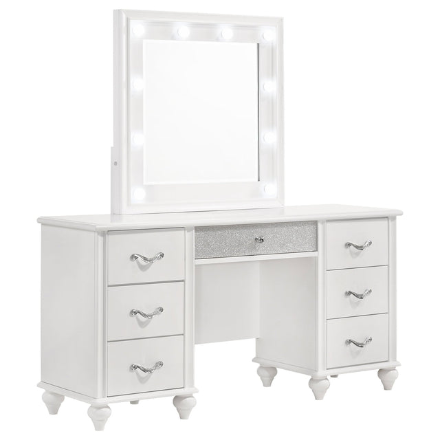 Barzini 7 - drawer Vanity Desk with Lighted Mirror White | Coaster | Home Elegance USA