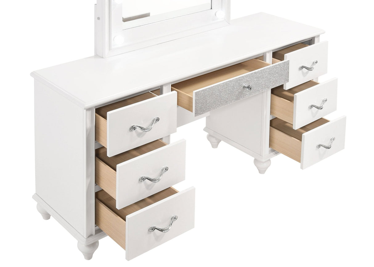 Barzini 7 - drawer Vanity Desk with Lighted Mirror White | Coaster - 205897 - Home Elegance USA - 4