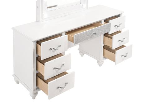 Vanity Table & Mirror - Barzini 7-drawer Vanity Desk with Lighted Mirror White