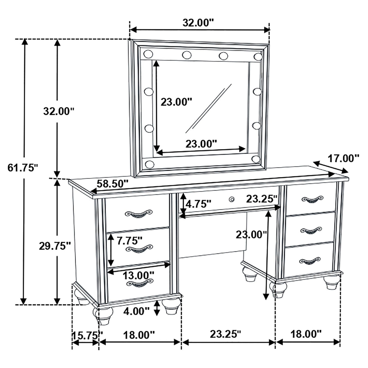 Barzini 7 - drawer Vanity Desk with Lighted Mirror White | Coaster | Home Elegance USA