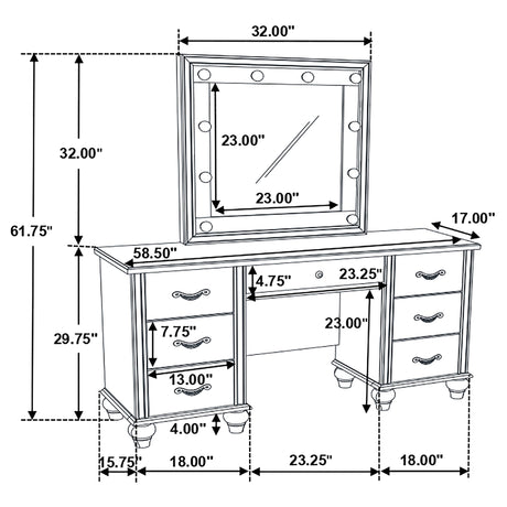 Vanity Table & Mirror - Barzini 7-drawer Vanity Desk with Lighted Mirror White