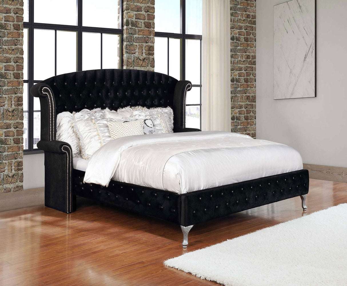 Deanna Upholstered Eastern King Wingback Bed Black | Coaster | Home Elegance USA