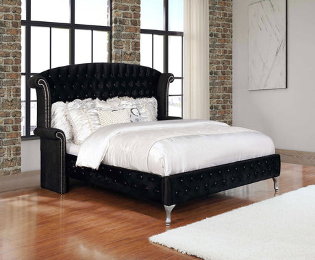 Deanna Upholstered Eastern King Wingback Bed Black | Coaster - 206101KE - Home Elegance USA - 2