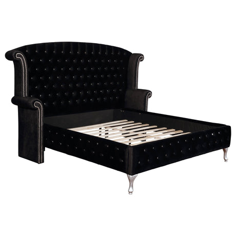 Deanna Upholstered Eastern King Wingback Bed Black | Coaster | Home Elegance USA