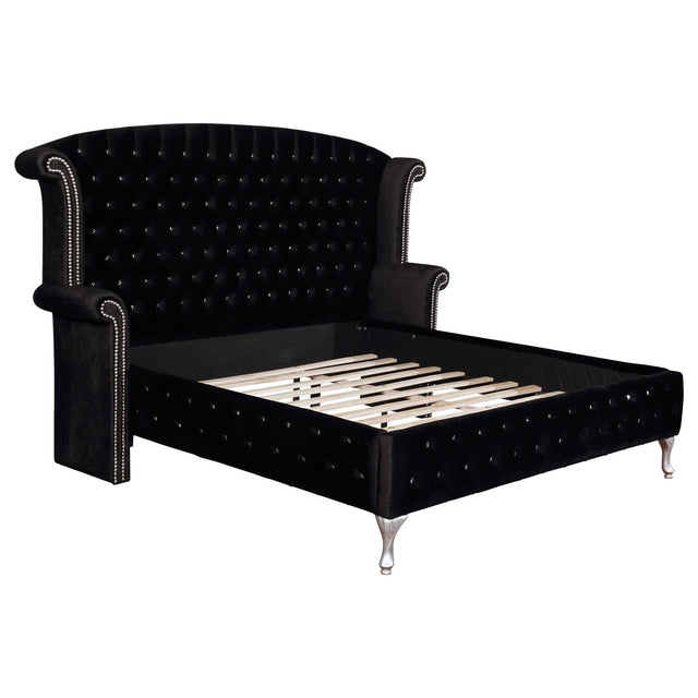 Deanna Upholstered Eastern King Wingback Bed Black | Coaster - 206101KE - Home Elegance USA - 1