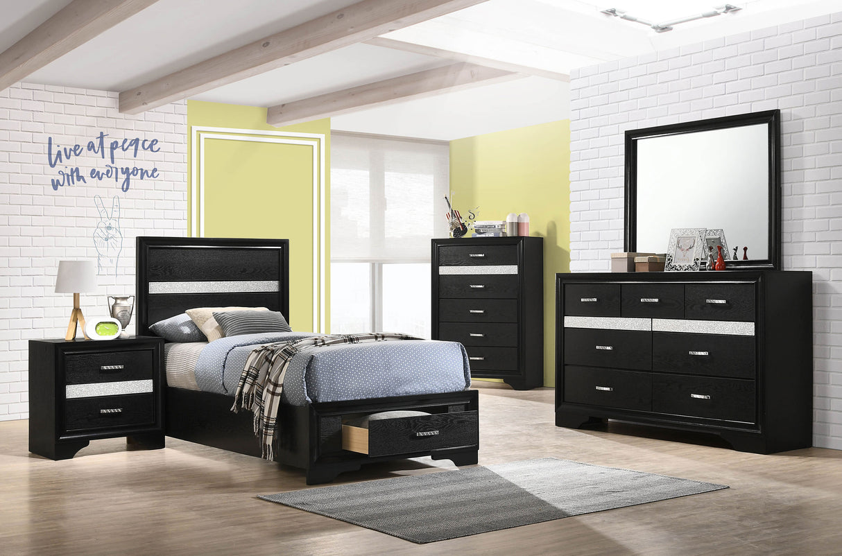 Twin Storage Bed - Miranda Wood Twin Storage Panel Bed Black