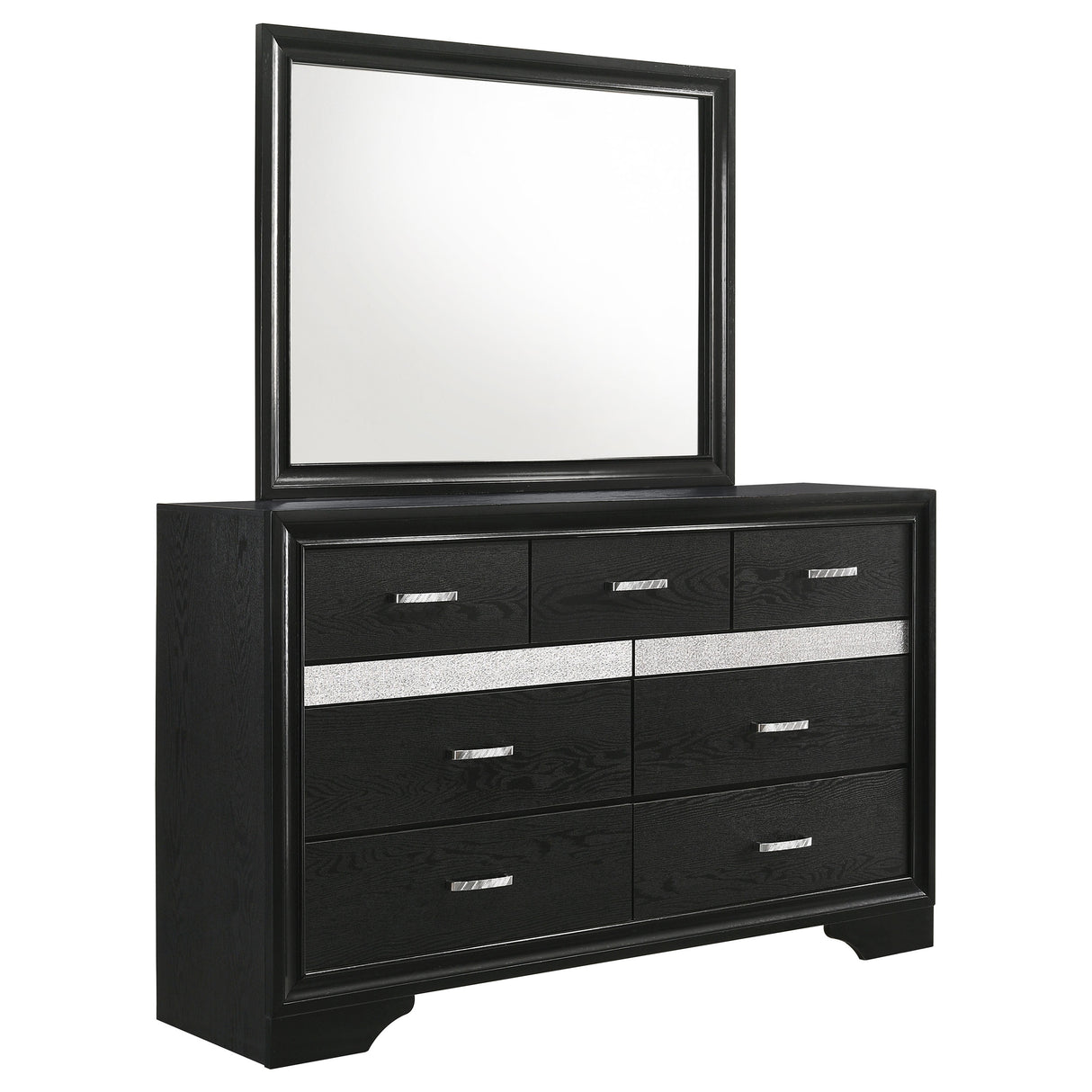 Dresser With Mirror - Miranda 7-drawer Dresser with Mirror Black and Rhinestone