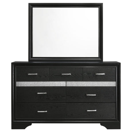 Dresser With Mirror - Miranda 7-drawer Dresser with Mirror Black and Rhinestone