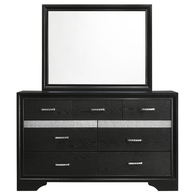 Dresser With Mirror - Miranda 7-drawer Dresser with Mirror Black and Rhinestone